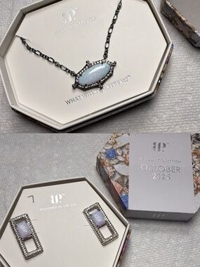 October Birthstone Opal-Effect Necklace and Earrings Set